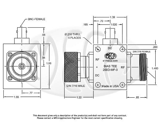 Part number 200D-MF-3 Product Type RF Bias Tee from Manufacturer MECA 